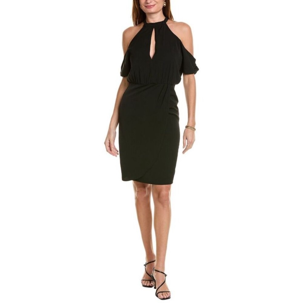 NWT Black Halo‎ Womens Chandler Sheath Dress Draped Cutout Black Faux Wrap Skirt